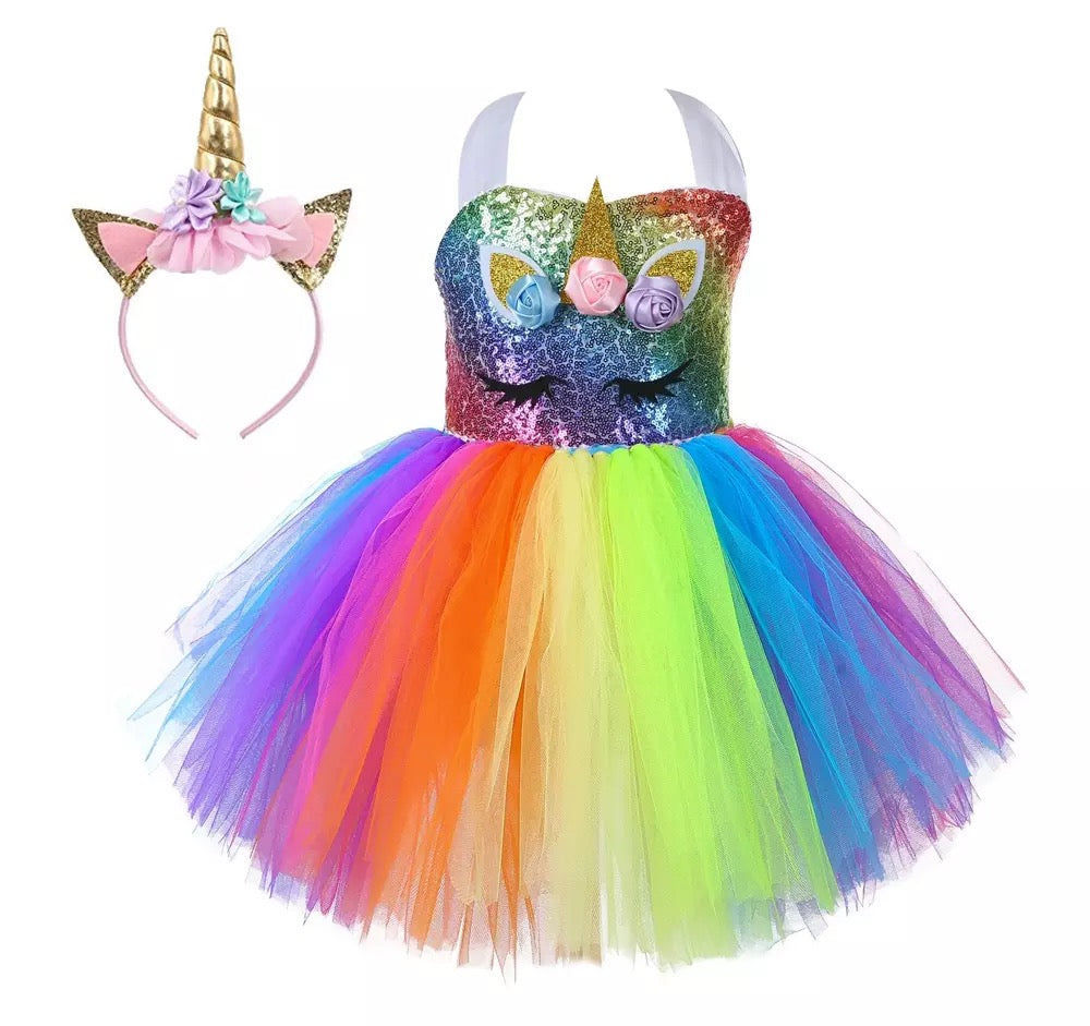 Rainbow Sequin Unicorn Tutu Dress set