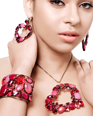 Gemstones Pendant Bangle & Earrings Set